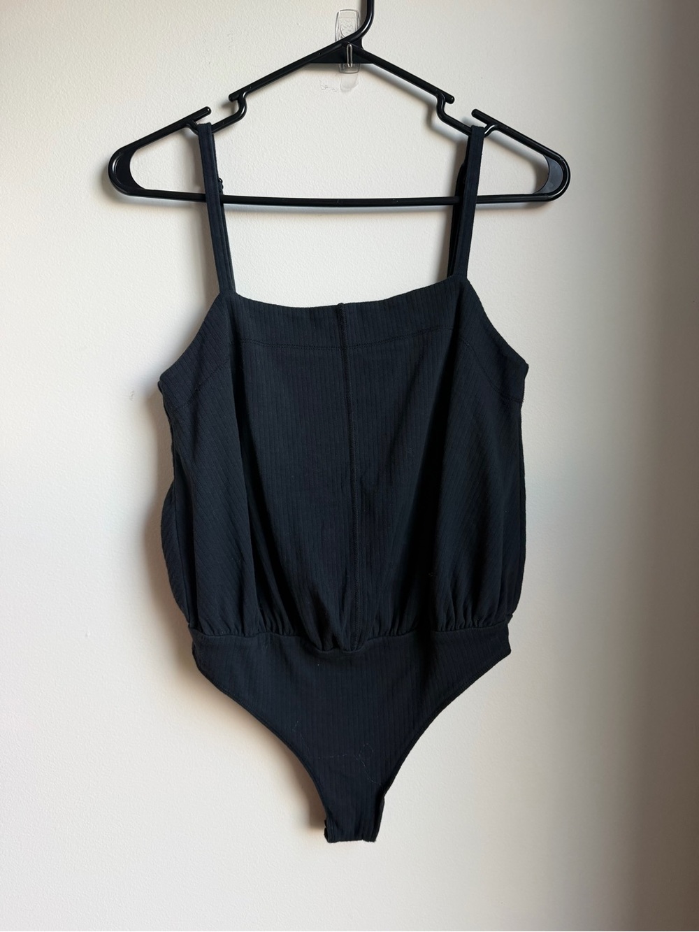 Black Ribbed One-Piece Bodysuit with Adjustable Straps Intimately FP